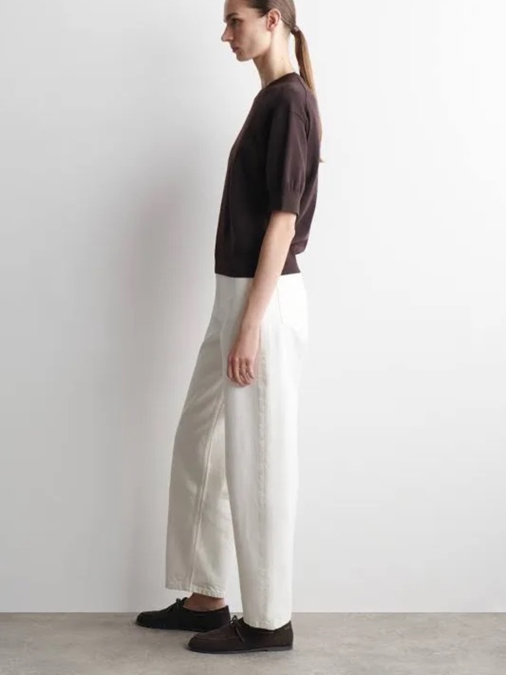 COS Women’s KNITTED COTTON T-SHIRT  - Dark Brown / Espresso - Picture 3 of 6